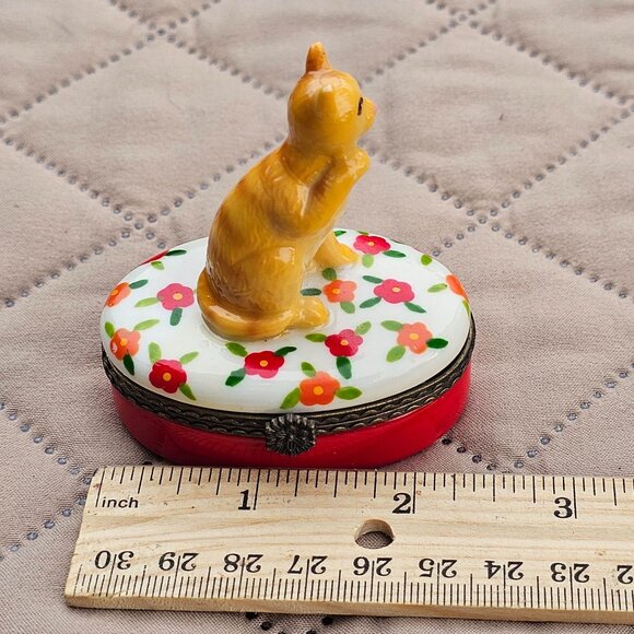 Vtg American Short Hair Orange Cat Porcelain Hinged Trinket Box  2.75" x 2.25" - Picture 12 of 13